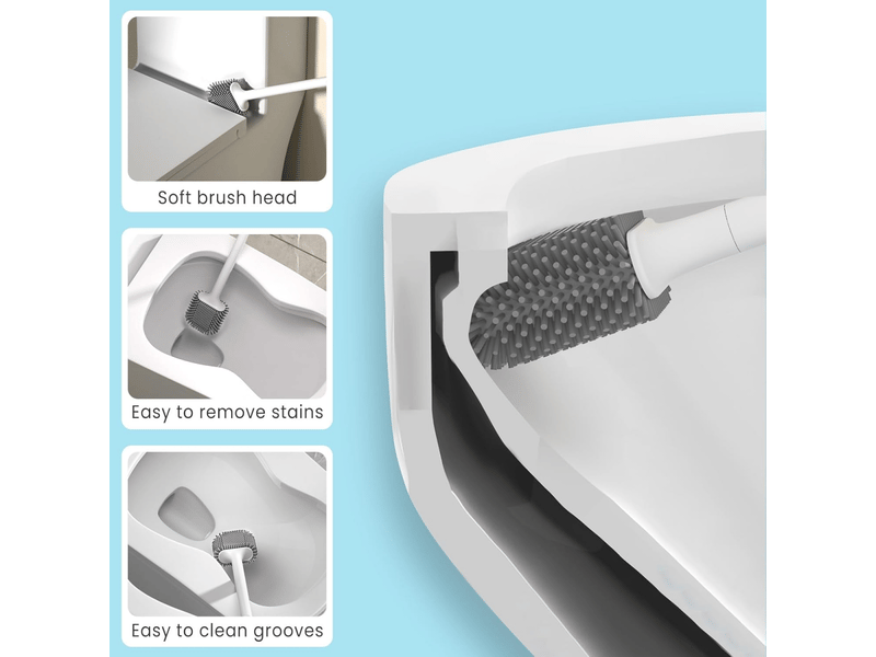  Brosse wc en silicone, brosse wc plate, brosse wc à séchage rapide, fixation muraleau sol, blanche  - Conforama B