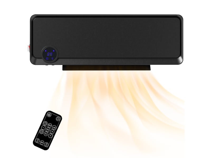  Radiateur soufflant oscillant mural, 2000 w, élément chauffant en céramique ptc, 3 niveaux de puissance, 56 x 11,7 x 18,5 cm, noir  - Conforama B