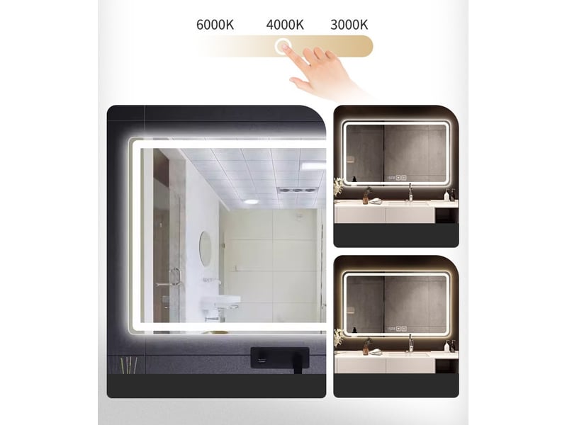  Miroir mural led salle de bain carré, étanche et intelligent hd avec interrupteur tactile, 40×60 cm  - Conforama E