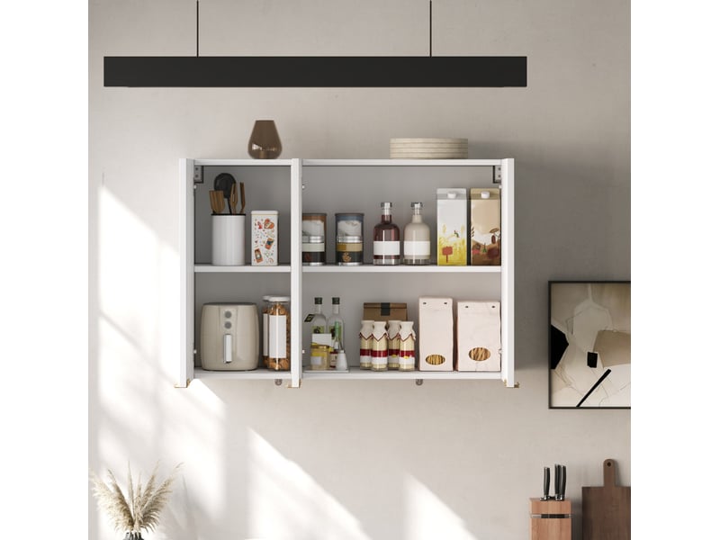  Armoire mural de cuisine 90x29x60 cm en mdf blanc à 3 portes  - Conforama D
