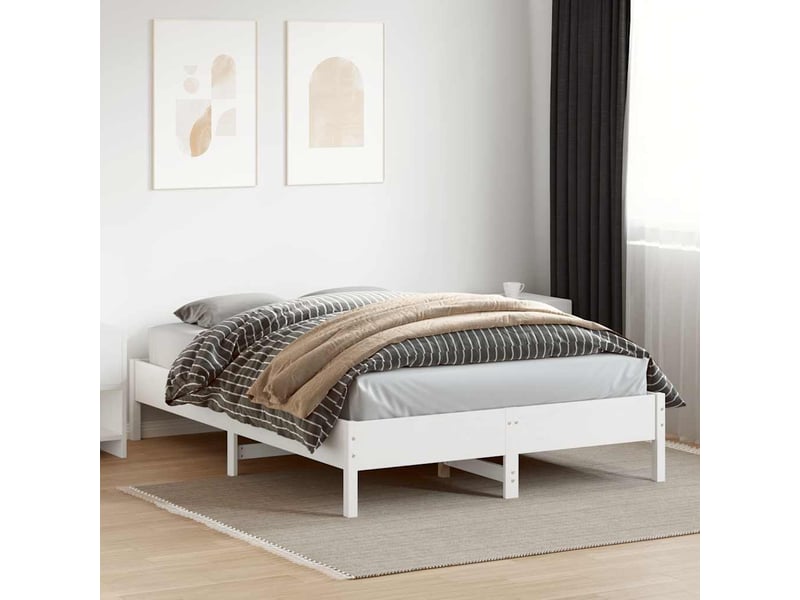  Lit double- lit adulte -  cadre de lit sans matelas blanc 150x200 cm bois de pin massif  - Conforama B