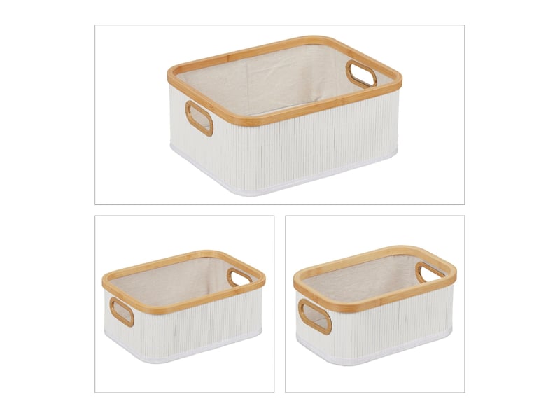  Lot de 3 paniers de rangement empilables design moderne 40 x 30 x 30 cm en bambou naturel 13_0011689  - Conforama E