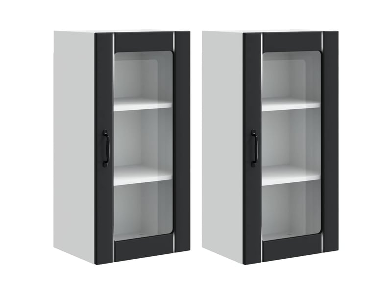 Meuble mural de cuisine, cabinet en verre mural 2 pcs noir bois d'ingénierie shl907 - Conforama A