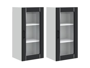 Meuble mural de cuisine, cabinet en verre mural 2 pcs noir bois d'ingénierie shl907