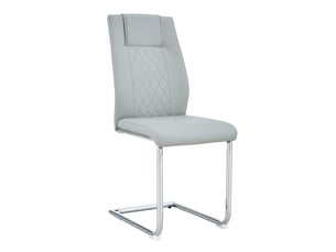 Lot de 4 chaises scandinaves en simili cuir gris clair, dossier filet, pieds métal argentés et patins antidérapants, pour salle à manger