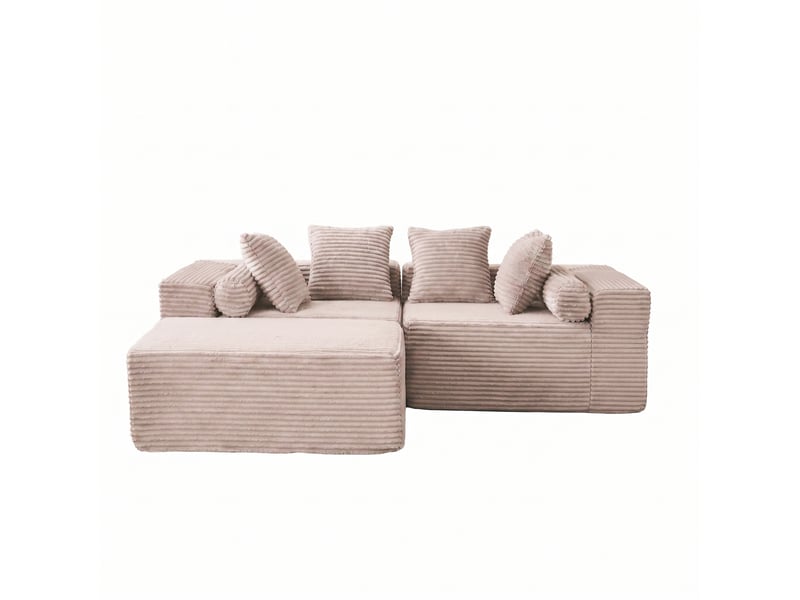  Canapé modulable d'angle 3 places compressé 266x110x60 cm en mousse douce et velours côtelé couleur beige  - Conforama A