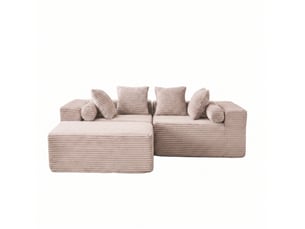 Canapé modulable d'angle 3 places compressé 266x110x60 cm en mousse douce et velours côtelé couleur beige