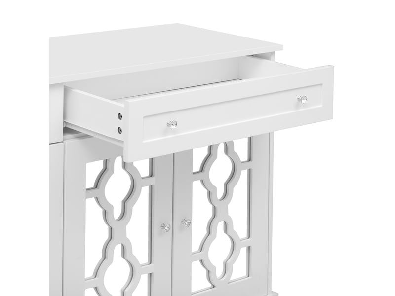  Buffet avec 4 portes miroir, 2 tiroirs et étagère réglable pour salon en mdf 140×40×83 cm blanc  - Conforama D