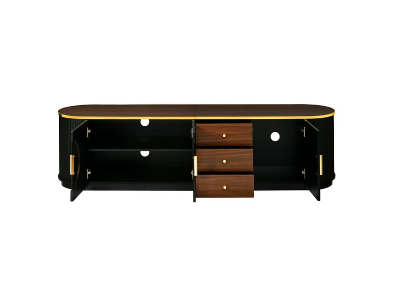  Meuble tv style luxe- avec 3 tiroirs &amp; 3 portes- en mdf- poignées aluminium– gestion des câbles-verre marron  - Conforama A