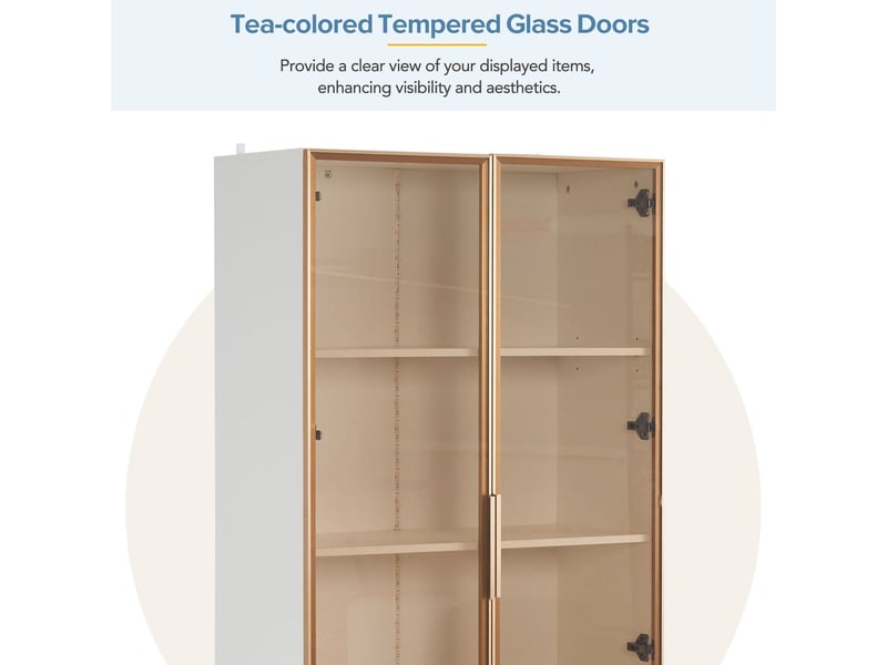  Vitrine salle à manger 80x40x160, portes battantes buffet salon, lot de 2, verre blanc, étagères amovibles, led 16 couleurs  - Conforama D
