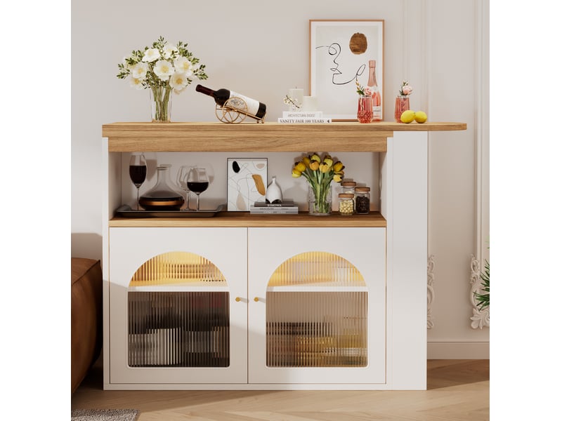  Table bar blanche extensible pivotante 138-193 x 39 x 105 cm avec rangement led  - Conforama E