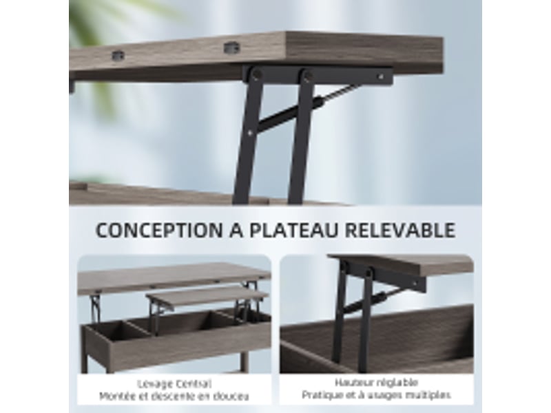  Table basse havenlyhome, table de salon avec plateau relevable pliant, 2 tiroirs, rangement ouvert et compartiment caché, 50 x 100 x 52 à 68 cm, marron rustique  - Conforama E