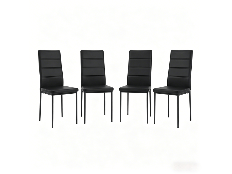  Lot de 4 chaises essuie avec haut dossier - noir, cuir synthétique et métal  - Conforama A