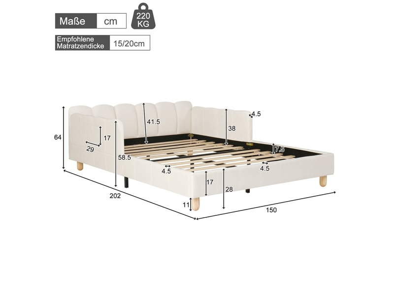  Lit enfant 140x190 cm avec sommier à lattes et barrière de sécurité beige sans matelas  - Conforama E