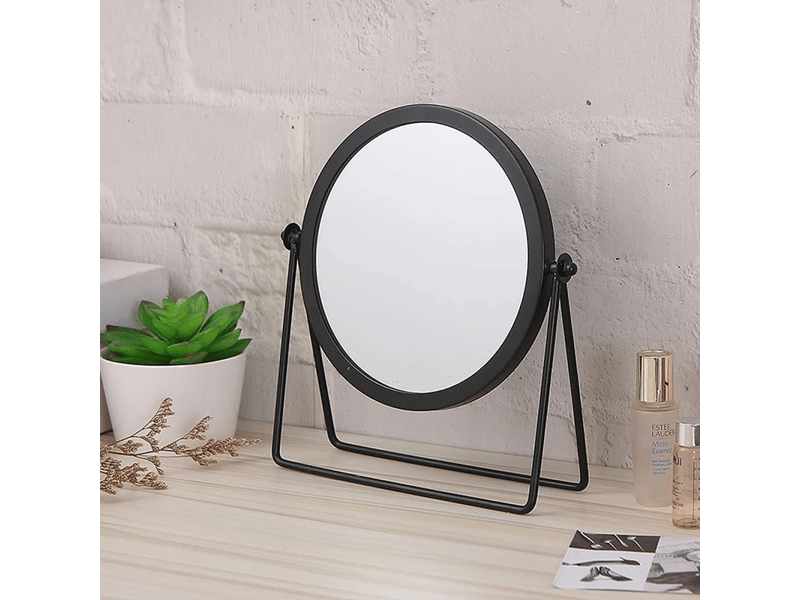  Miroir, miroir de maquillage, miroir sur pied, miroir de table, rond, rotation à 360°, design de cadre (noir)  - Conforama D