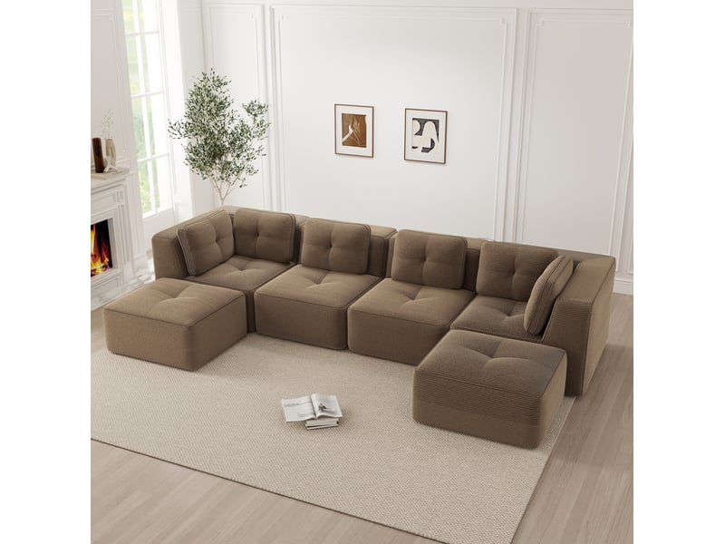  Canapé d'angle modulable ulevr en u 4 places, 386 x 177 cm, velours côtelé marron, sans montage  - Conforama E