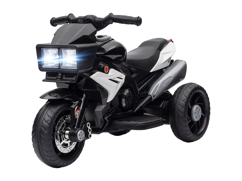  Moto électrique pour enfants avec lumières, klaxon, musique, pneus larges, vitesse de 3 kmh, noire  - Conforama B