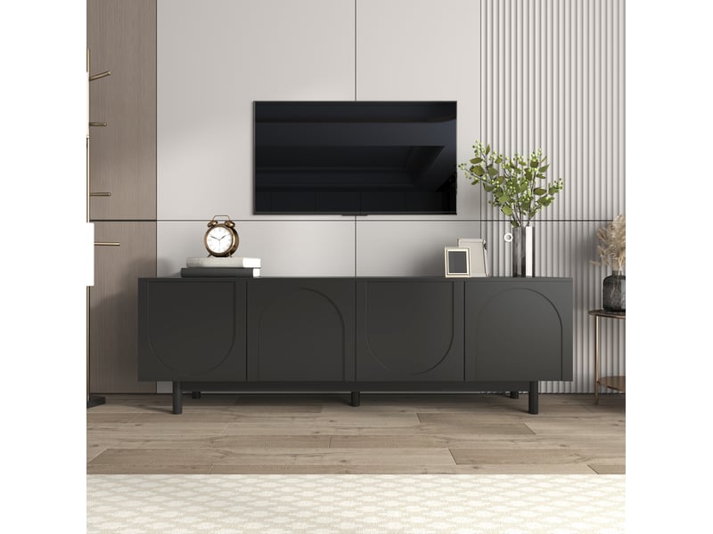  Meuble tv modenvie noir 175 x 38 x 56 cm à 4 portes avec étagères réglables  - Conforama B