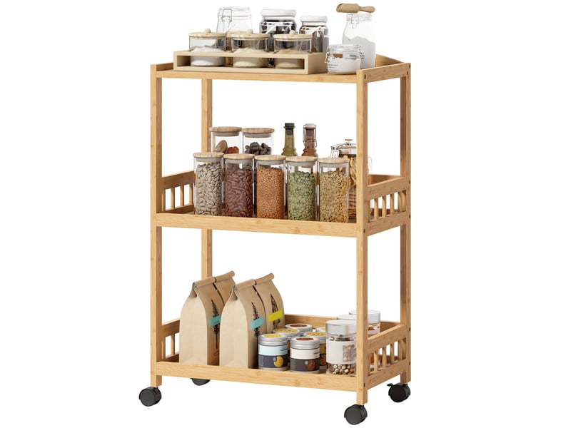  Desserte de cuisine à roulettes 3 niveaux en bambou naturel 53x30,5x83 cm  - Conforama B