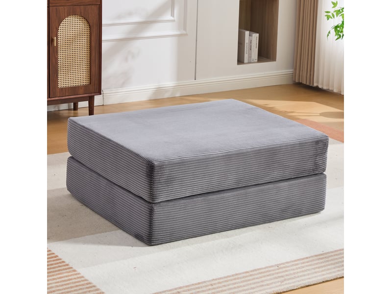  Repose-pied convertible avec couchage d'appoint, mousse épaisse et design modulable en velours côtelé gris foncé  - Conforama B