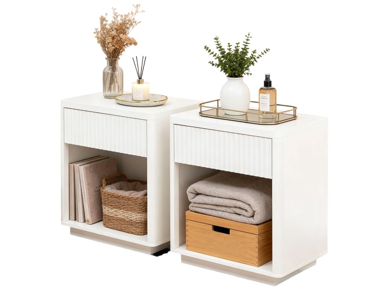  Table de chevet tcqpz lot de 2 55 x 40 x 63,5 cm avec tiroir et niche ouverte mdf blanc  - Conforama A