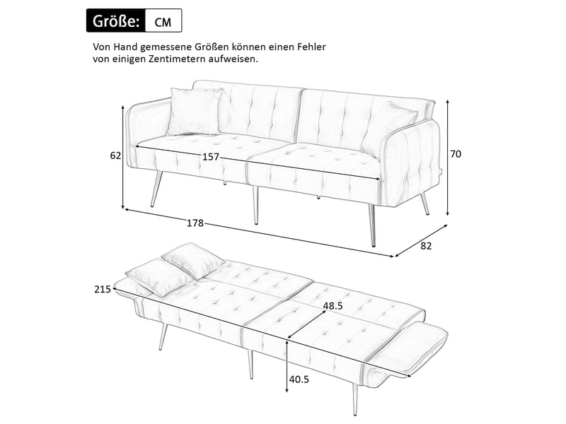  Canapé-lit 178x82x70 cm convertible avec dossiers réglables et accoudoirs multiples, bois, blanc ancien  - Conforama C