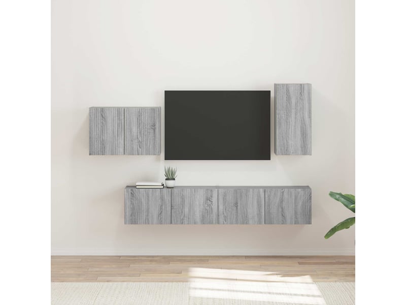  Ensemble de meuble tv - banc tv - meuble de rangement mural 4 pcs gris sonoma bois d'ingénierie  - Conforama B