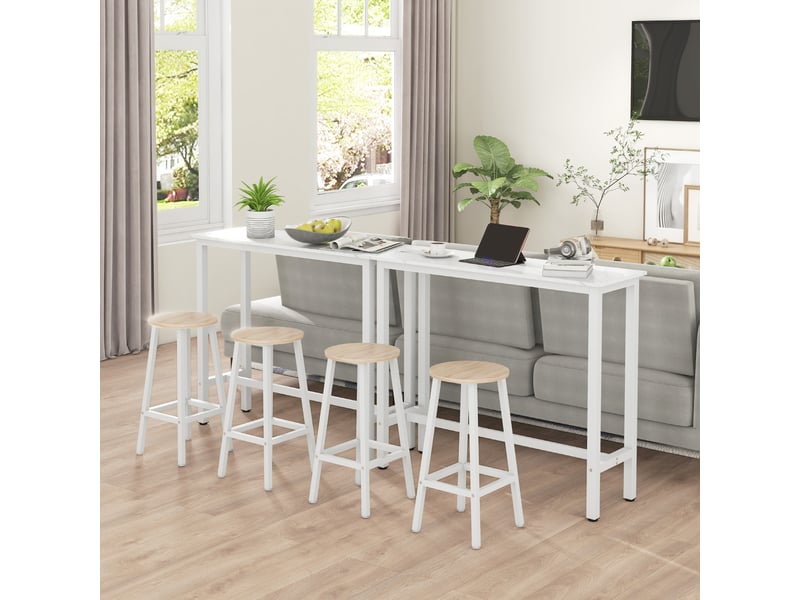  Table de bar table haute de cuisine mange-debout 120 x 40 x 100 cm châssis piètement acier, plateau aspect marbre blanc  - Conforama W