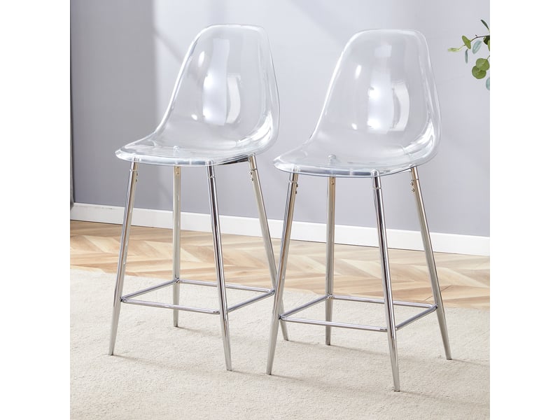  Lot de 2 tabourets de bar 43x50,8x101,6cm transparent et or - en plastique avec dossier ergonomique et pieds en métal doré  - Conforama C