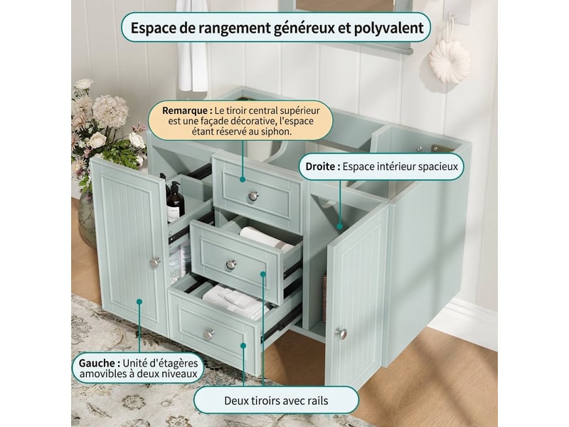 Meuble sous lavabo suspendu 3 tiroirs 78,5 x 46 x 46,8 cm gain de place style moderne  - Conforama W