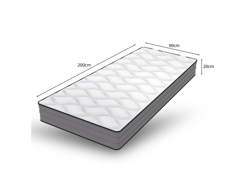  Matelas à ressorts ensachés 90x200 cm h3 20 cm blanc et gris, 7 zones, mousse mémoire et lyocell  - Conforama B