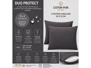 Lot de 2 taies d'oreiller duoprotect avec technologie imperméable intégrée