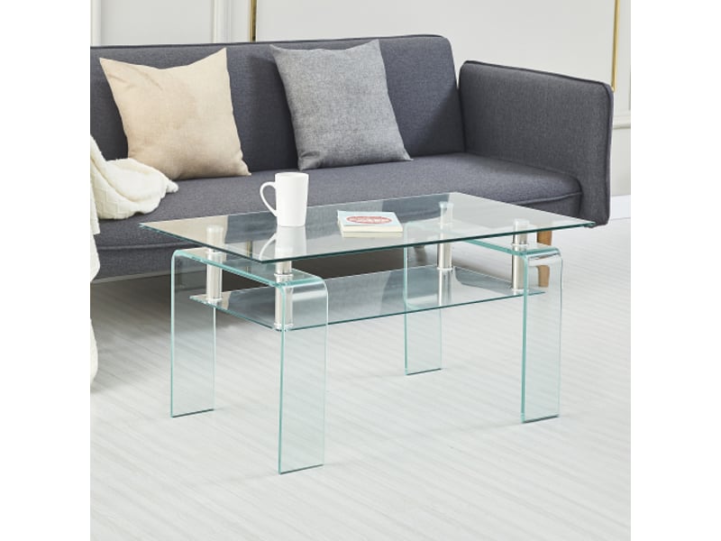 Table basse en verre trempé transparent avec pieds en verre – salon moderne - Conforama B