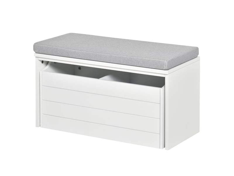  Banc de rangement avec coussin gris - meuble à chaussures - banc à chaussures avec grand tiroir double compartiment - mdf blanc  - Conforama B