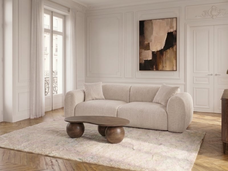  Bobochic canapé droit fixe 3 places siena tissu chenille blanc SIENA - Conforama C