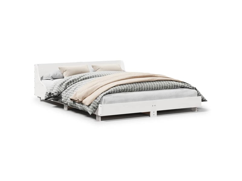  Lit double- lit adulte -  cadre de lit sans matelas blanc 150x200 cm bois de pin massif  - Conforama A