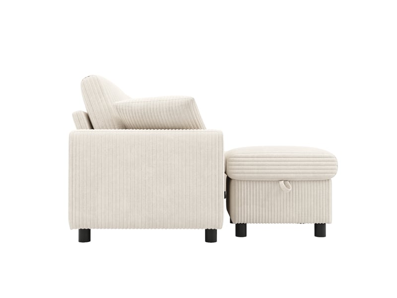  Canapé en u beige en velours côtelé avec coffre intégré, 2 poufs et table basse, 315x135x81 cm  - Conforama R