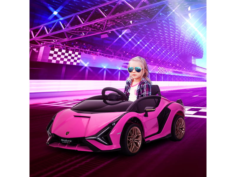 Voiture électrique enfants de sport véhicule électrique lamborghini sian 12 v - v. Max. 5 kmh avec télécommande 2,4g effets sonores + lumineux rose - Conforama C