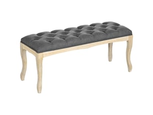 Banc banquette capitonnée style classique 110 cm bout de lit rembourrée en lin piètement bois hévéa sculpté lin gris