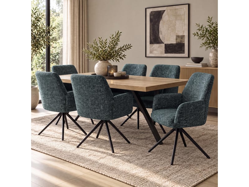  Chaise de salle à manger hwc-g67, chaise de cuisine, pivotante, à positionnement automatique, en chenille métallisée (410 gm²) - piètement noir, vert foncé  - Conforama B