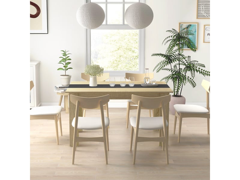  Table de salle à manger pour 6 personnes en aspect bois naturel et noir, dim. 140l x 90l x 75h cm  - Conforama W