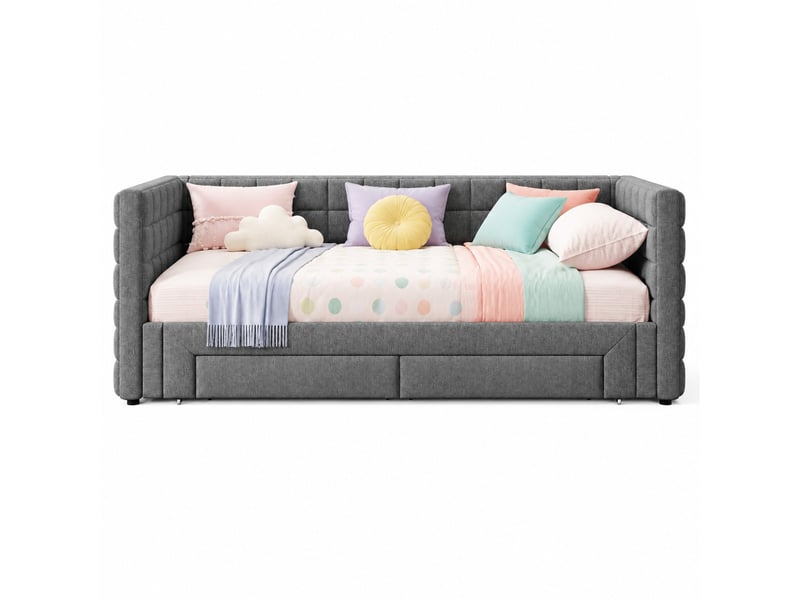  Lit gigogne tcqpz 90 x 200 cm extensible à 180 cm avec 2 tiroirs velours gris  - Conforama A