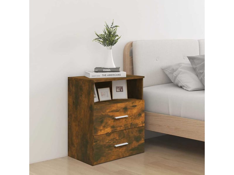  Lot de 2 tables de chevet - cabinet de chevet - table de nuit chêne fumé 50x32x60 cm  - Conforama B