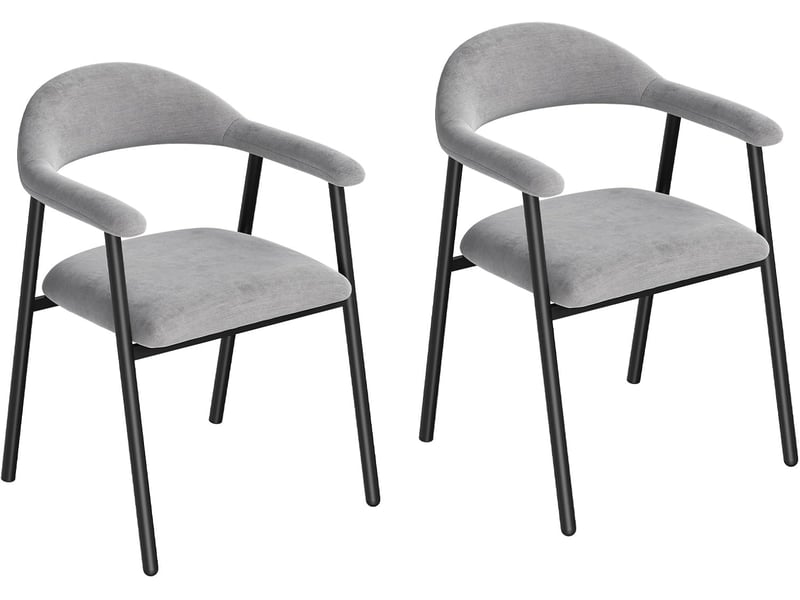Lot de 2 chaise de salle à manger, gris,en chenille et métal, siège rembourré, dossier et accoudoirs intégrés - Conforama A
