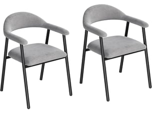 Lot de 2 chaise de salle à manger, gris,en chenille et métal, siège rembourré, dossier et accoudoirs intégrés