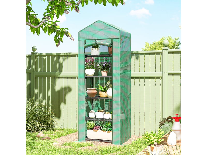  Serre à plantes à 5 niveaux avec porte zippée, acier et pe, 69 x 49 x 193 cm, verte  - Conforama D