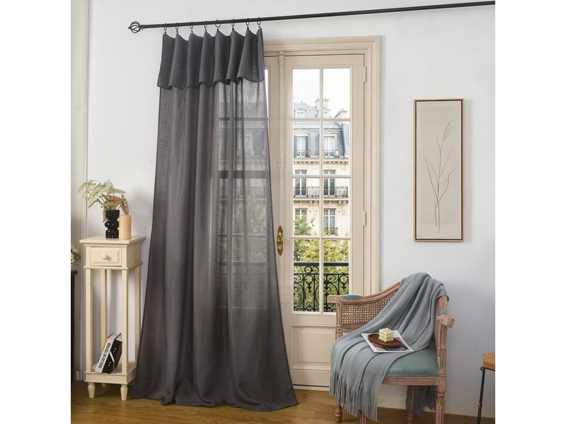  Rideau ajustable 140 x 270 cm + 8 anneaux pinces effet lin evasion granit CP-EVASION-GRANITE - Conforama A