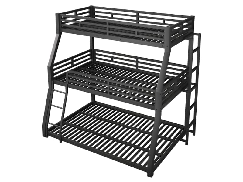 Lit superposé triple en métal noir 90120140x200 cm - échelle amovible, sans matelas, pour enfants et adultes - Conforama A