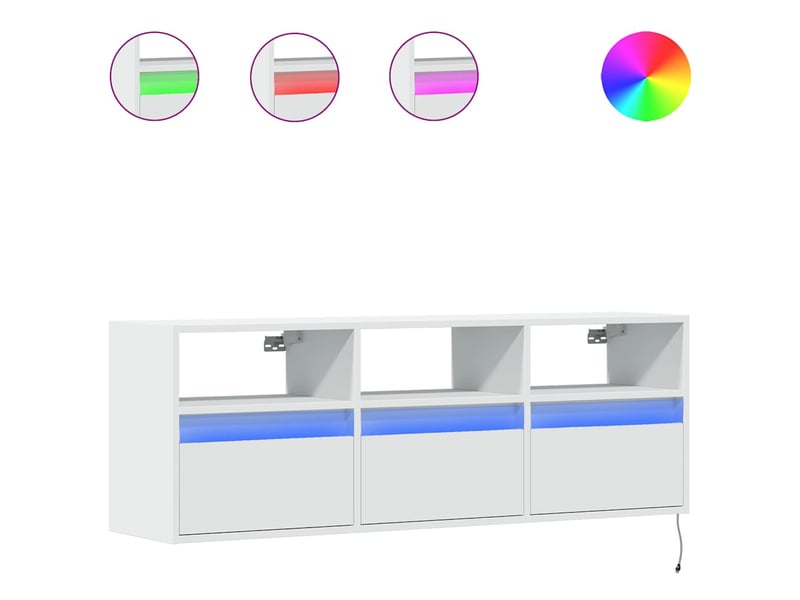  Meuble tv - banc tv - meuble de rangement mural avec lumières led blanc 130x31x45 cm  - Conforama A