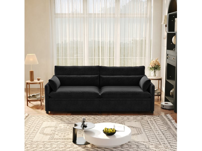 Canapé-lit 3 places 206x91x86 cm 3-en-1, convertir, tissu couleur noir, mousse et bois, design moderne - Conforama D